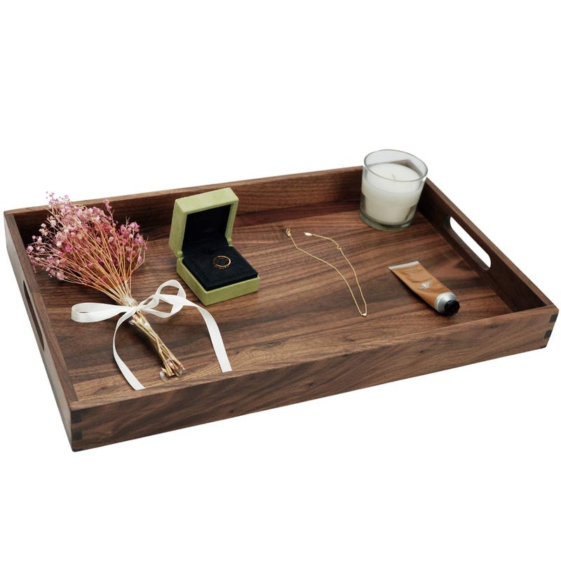 MAGIGO 20 x 12.5 Inches Medium Rectangle Black Walnut Wood Ottoman Tray with Handles, Serve Tea, Coffee or Breakfast in Bed, Classic Wooden Decorative Serving Tray - Image 5